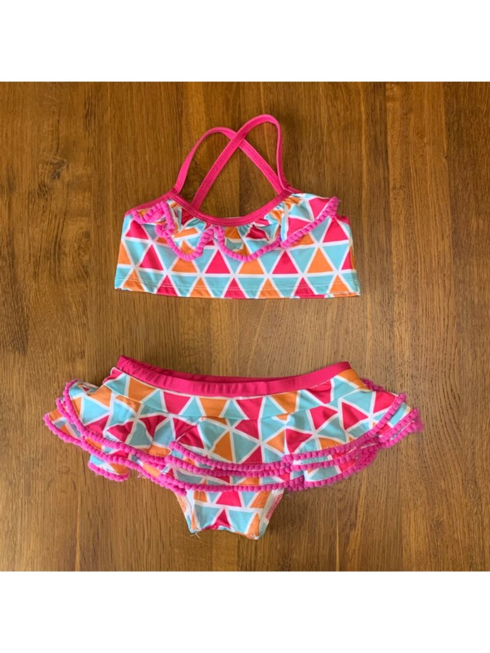 MASALA BABY Ruffle Skirted Swimsuit Girls 4T Mosaic Bikini Set 2 Piece Geometric - Picture 2 of 8